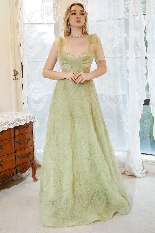 A Line Spaghetti Straps Light Green Tulle Plus Size Prom Dress