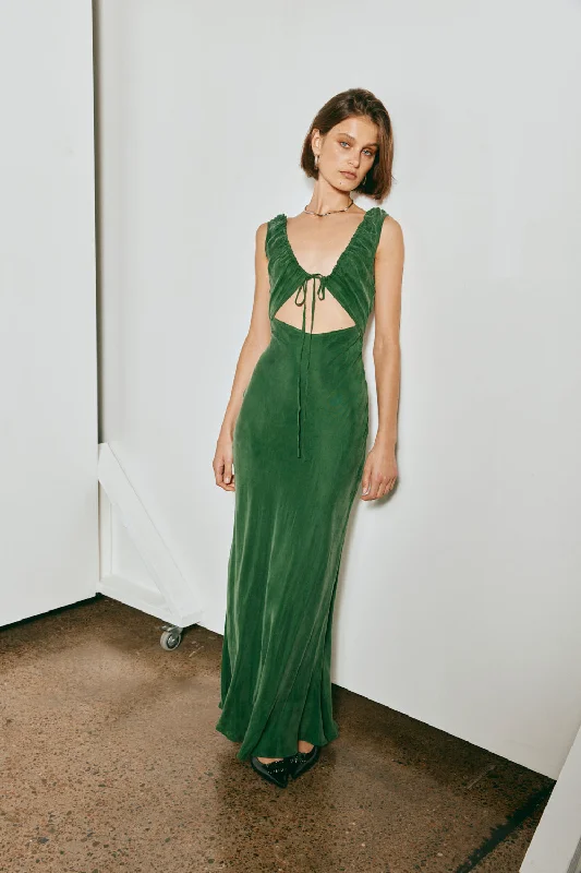 After Dark Bias Cut Maxi Dress Forest