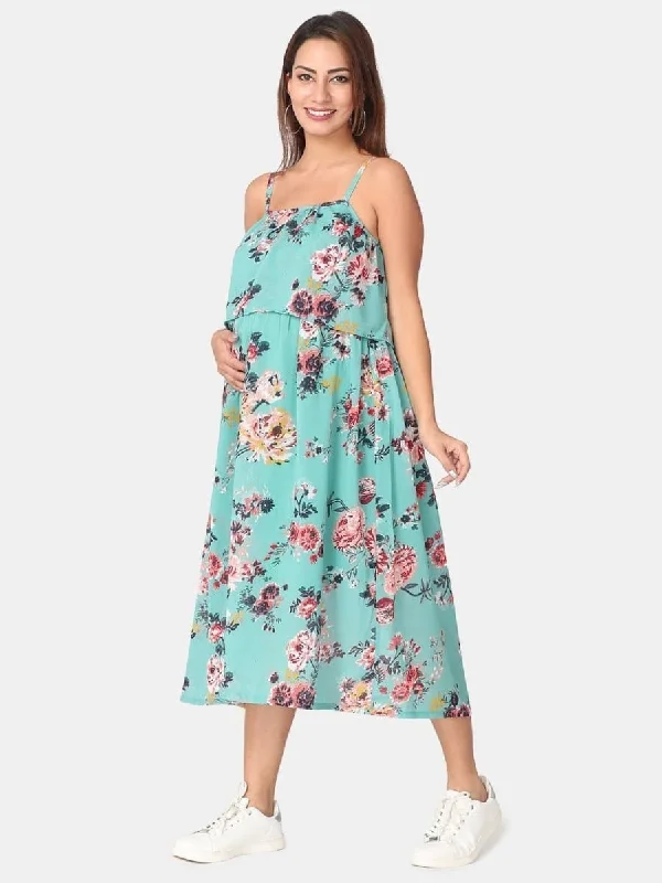 Aqua Sky Floral Maternity and Nursing Dress