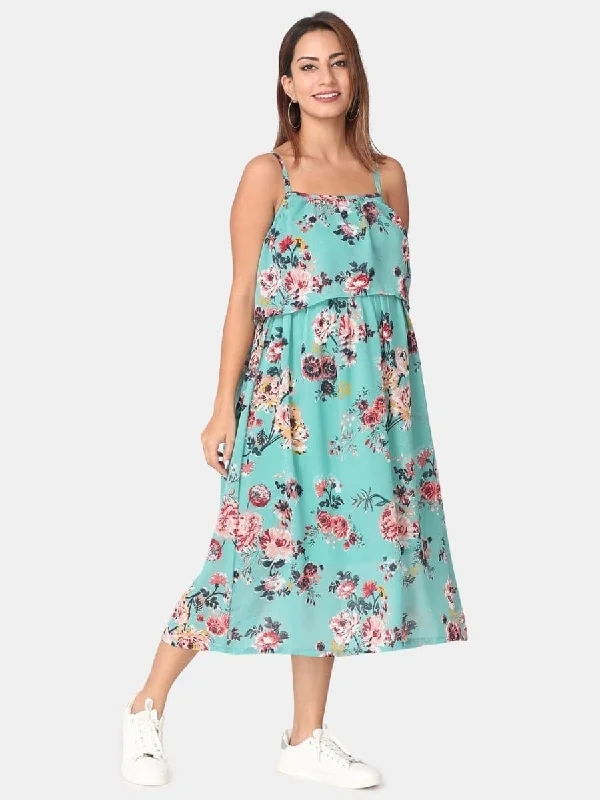 Aqua Sky Floral Maternity and Nursing Dress