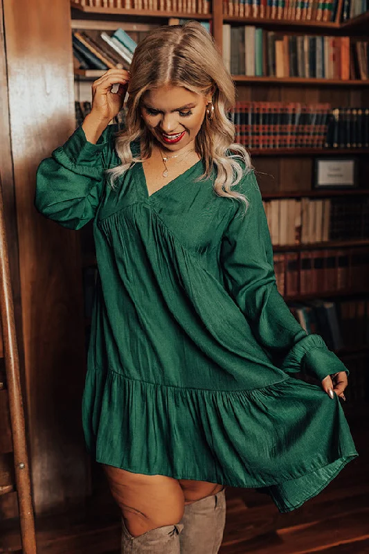 Autumn Brunch Babydoll Dress In Hunter Green Curves