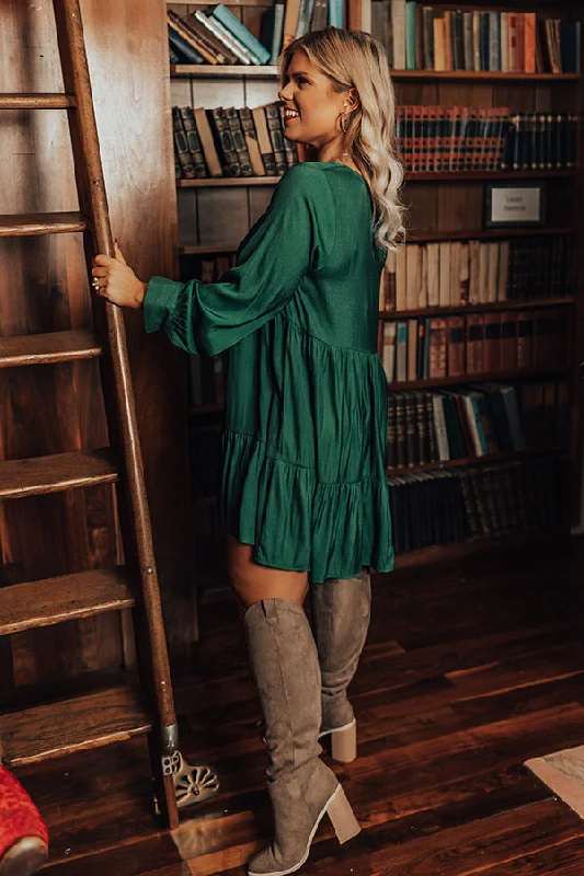 Autumn Brunch Babydoll Dress In Hunter Green Curves