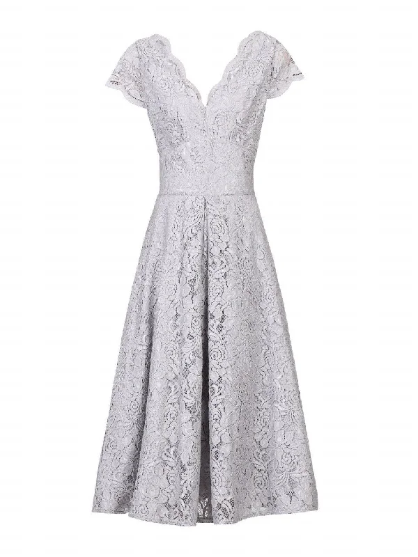 Cap Sleeve Lace Prom Dress, Lavender Grey