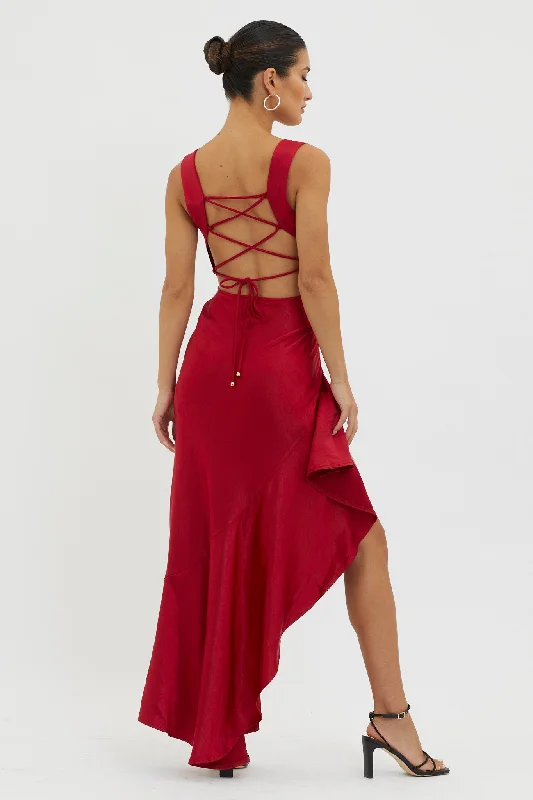 Ellianna Lace-Up Back Maxi Dress Red