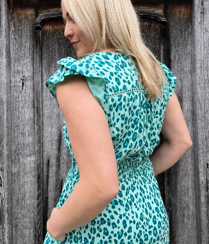 Green Leopard Curve Print Maxi Dress