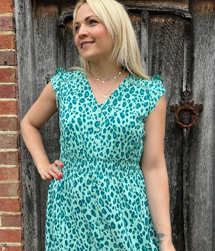 Green Leopard Curve Print Maxi Dress