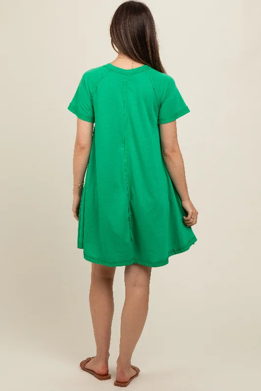 Green Solid T-shirt Maternity Mini Dress