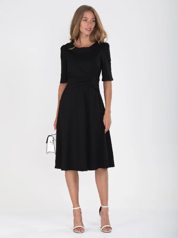 Fold Over Collar 50s Dress, Black