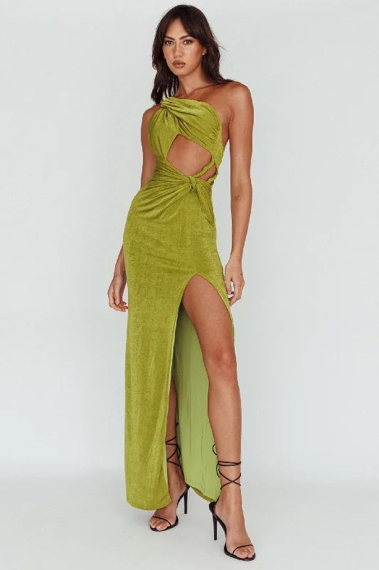 Kiah Twist Accent Thigh Split Midi Dress Moss