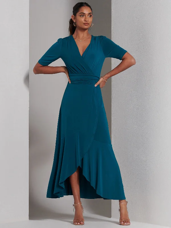 Olana Jersey Frill Hem Maxi Dress, Teal