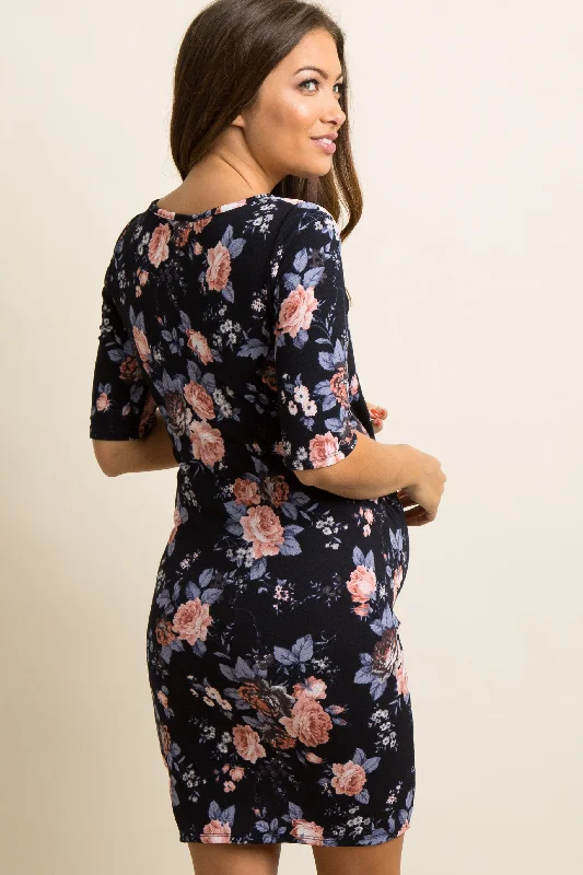 PinkBlush Navy Floral Fitted Maternity Dress