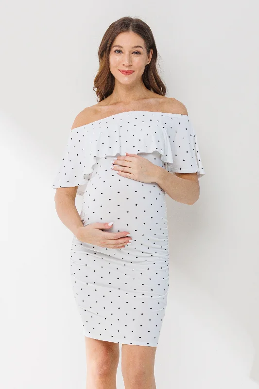 Polka Dot Ruffle Off-Shoulder Maternity Mini Dress