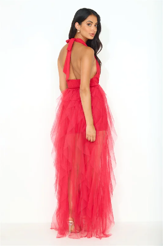 Prideful Halter Tulle Maxi Dress Red