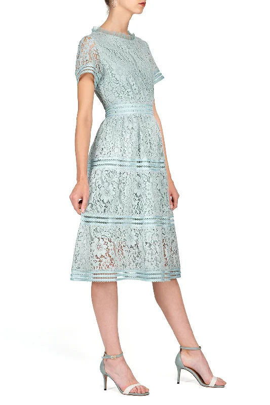 SCANDINAVIA-Short Sleeve Fit And Flare Lace A-line Dress