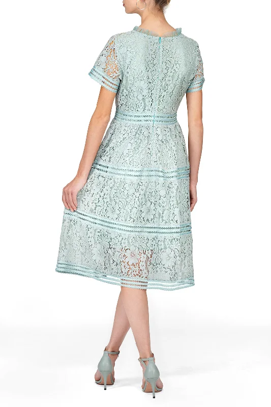 SCANDINAVIA-Short Sleeve Fit And Flare Lace A-line Dress