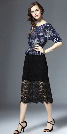 Silk Printed top and Lace skirt Dress