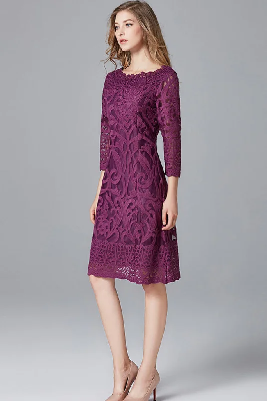 Three Quarter Sleeve Lace Midi Dress